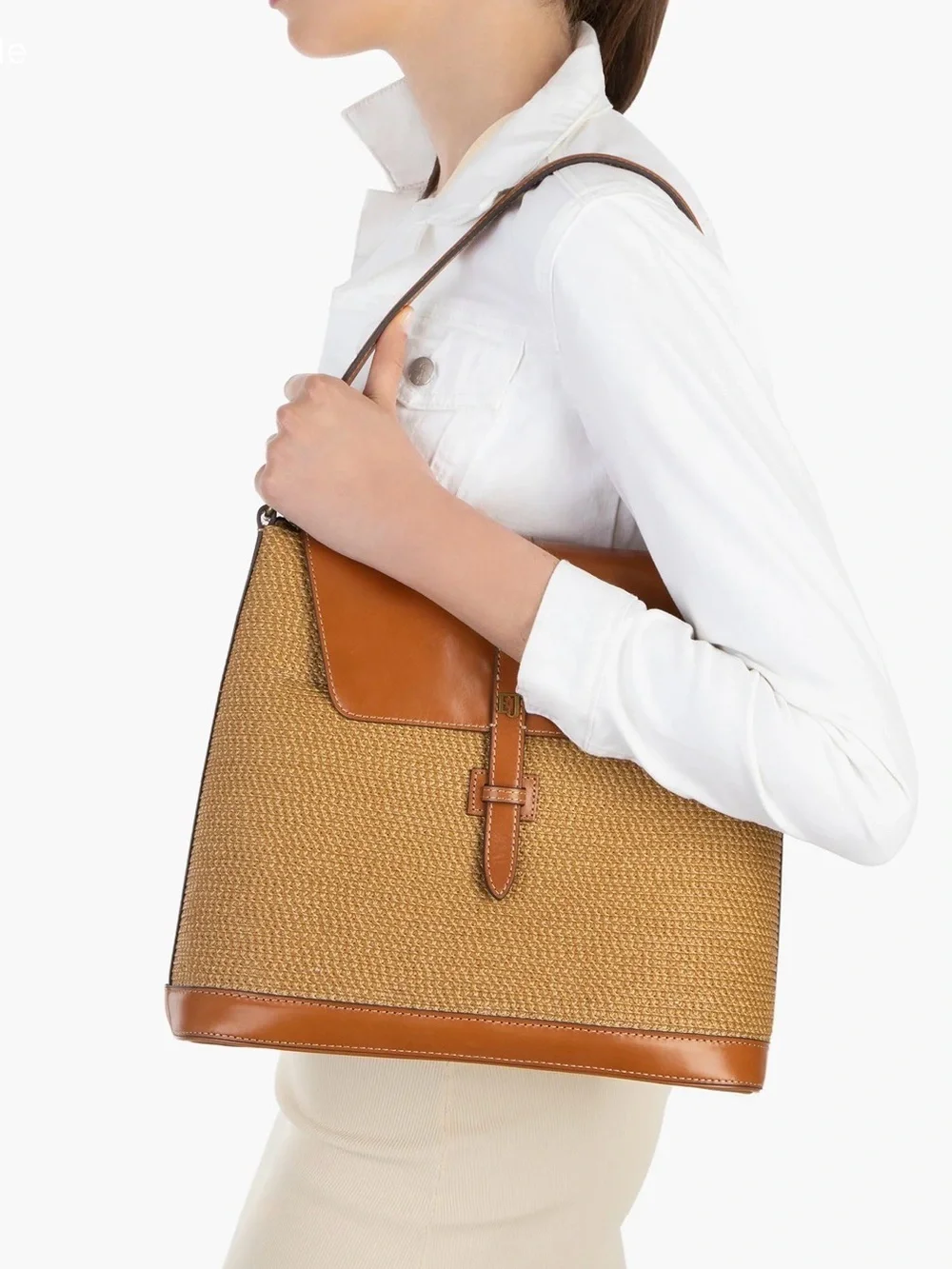 Eric Javitiz Squishee Bel Air Woven Straw Leather Trim Shoulder Bag Natural Tan